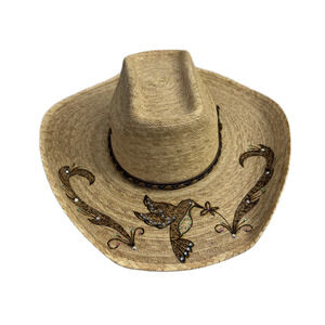 LONE STAR Cowboy Hat Western Ranch Womens Straw 55 Made in Mexico Bling Branded